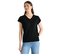 Cecil Kurzarm Shirt mit V-Neck in Unifarbe Black XXL