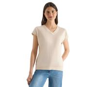 Cecil Kurzarm Shirt mit V-Neck in Unifarbe Pearl beige XXL