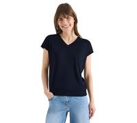Cecil - Lässiges Basic T-Shirt mit V-Ausschnitt und überschnittenen Schultern blau - Gr. - XL