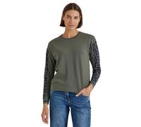 Langarmshirt CECIL, Damen, Gr. L (42), dried olive grün, Web, 48% Baumwolle, 48% Modal, 4% Elasthan, gemustert, comfort fit normal, Rundhals, Bündchen, Shirts Langarmshirt, mit Rundhalsausschnitt (785