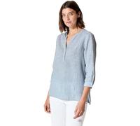 Cecil Linen_Stripe Split Neck Blouse Chambray Forever Blue XS