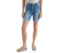 Jeansshorts CECIL "Style Tracey", Damen, Gr. 33, N-Gr, blau (mid blau wash), Web, Obermaterial: 86% Baumwolle, 12% Polyester, 2% Elasthan. Futter: 52% Polyester, 48% Baumwolle, ca. Mitte Oberschenkel,