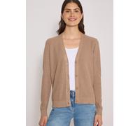Cardigan CECIL, Damen, Gr. XXL (46), beige (creamy mocha melange), Web, 60% Baumwolle, 40% Viskose, unifarben, comfort fit normal, V-Ausschnitt, Rippbündchen, Strickjacken, im soften Baumwoll-Mix (342