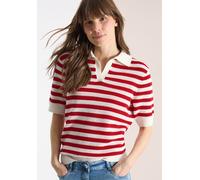Cecil Kurzarmpullover Damen Kurzarm 100% Baumwolle gestreift V-Ausschnitt Gr. L (42) glazed apple rot