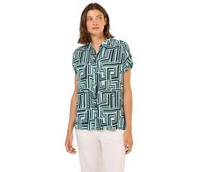 Cecil Printed Shirt Collar Blouse Slate Khaki L