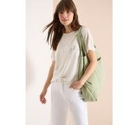 Cecil T-Shirt, locker geschnitten, mit Frontprint, Leinen-Optik, beige, XL