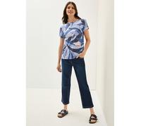 Print-Shirt CECIL, Damen, Gr. XS (36), blau (urban navy), Jersey, Obermaterial: 65% Polyester, 35% Viskose, bedruckt, casual, normal hüftbedeckend, U-Boot-Ausschnitt, Kurzarm, Shirts, mit Ausbrenner-O