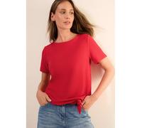 T-Shirt CECIL, Damen, Gr. L (42), glazed apple rot, Jersey, Obermaterial: 66% Viskose, 31% Polyester, 3% Elasthan, unifarben, Strukturmuster, casual, regular fit taillenbedeckt, U-Boot-Ausschnitt, Kur
