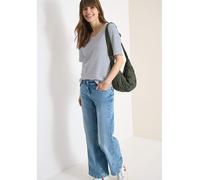 Kurzarmshirt CECIL, Damen, Gr. L (42), sporty denim blau, Jersey, Obermaterial: 63% Baumwolle, 23% Polyester, 12% Viskose, 2% Elasthan, gestreift, bequem hüftbedeckend, V-Ausschnitt, abgesteppte Kante