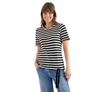 Rundhalsshirt CECIL, Damen, Gr. XS (36), bunt (universal blau), Web, 42% Baumwolle, 40% Polyester, 17% Viskose, 1% Elasthan, gestreift, comfort fit normal, Rundhals, abgesteppt, Shirts Rundhalsshirt,
