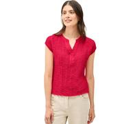 Cecil Kurzarmbluse Strukturbluse Damen Rundhals Slitneck 99% Baumwolle 1% Elasthan Rot XXL