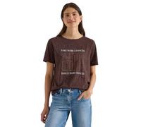 Print-Shirt CECIL, Damen, Gr. L (42), braun (braun cacao), Jersey, Obermaterial: 50% Baumwolle, 50% Polyester, bedruckt, hüftlang, Rundhals, Shirts, Sommershirt, Elastikbund, Ausbrenner-Optik (7906443