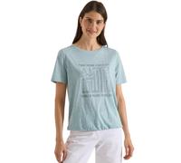 Print-Shirt CECIL, Damen, Gr. XL (44), blau (crystal mint), Jersey, Obermaterial: 50% Baumwolle, 50% Polyester, bedruckt, hüftlang, Rundhals, Shirts, Sommershirt, Elastikbund, Ausbrenner-Optik (929609