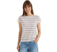 Kurzarmshirt CECIL, Damen, Gr. XL (44), vanilleweiß, Jersey, Obermaterial: 50% Baumwolle, 50% Modal, gestreift, normal hüftbedeckend, Rundhals, Aufschlag, Shirts, Sommershirt mit Turn-Up-Detail/Streif