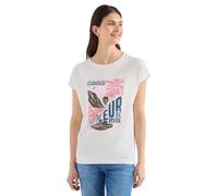 T-Shirt CECIL, Damen, Gr. L (42), vanilleweiß, Jersey, Obermaterial: 48% Baumwolle, 48% Modal, 4% Elasthan, bedruckt, normal hüftbedeckend, Rundhals, abgesteppte Kante, Shirts T-Shirt, Sommershirt mit
