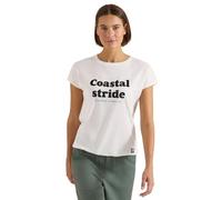 Kurzarmshirt CECIL, Damen, Gr. L (42), vanilleweiß, Jersey, Obermaterial: 50% Baumwolle, 50% Modal, bedruckt, normal hüftbedeckend, U-Boot-Ausschnitt, abgesteppte Kante, Shirts, Sommershirt mit Boatne