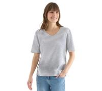 Kurzarmshirt CECIL, Damen, Gr. XL (44), sporty denim blau, Jersey, Obermaterial: 63% Baumwolle, 23% Polyester, 12% Viskose, 2% Elasthan, gestreift, bequem hüftbedeckend, V-Ausschnitt, abgesteppte Kant