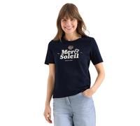 Cecil T-Shirt mit Rundhals und Wording universal Blue XXL