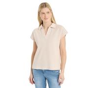 Poloshirt CECIL, Damen, Gr. XL (44), pearl beige, Web, 69% Baumwolle, 31% Polyester, Strukturmuster, comfort fit normal, hoch geschlossener Ausschnitt, abgesteppt, Shirts, mit Struktur-Optik (94256239