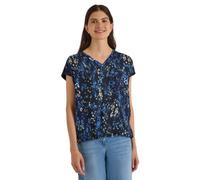Blusentop CECIL, Damen, Gr. XL (44), bunt (urban dunkelblau), Web, Obermaterial: 100% Viskose, normal hüftlang, V-Ausschnitt, abgesteppt, Blusen Blusentop, Sommerbluse, Elastiksaum, Frontseite bedruck