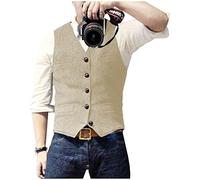 Ceehuteey Herren-Anzug, Wollweste Herren, Tweed, Retro, V-Ausschnitt, Wolle, Fischgrätenmuster für Hochzeitsweste, Abschlussball, Champagner, Large