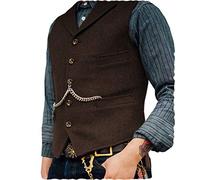 Ceehuteey Herren-Anzugweste, Tweed, Retro, V-Ausschnitt, Wolle, Fischgrätenmuster, für Abschlussball, Kaffee, XXX-Large