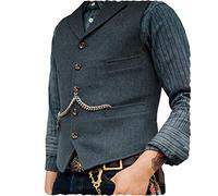 Ceehuteey Herren-Anzugweste, Tweed, Retro, V-Ausschnitt, Wolle, Fischgrätenmuster, für Abschlussball, Light Navy, Small