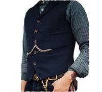 Ceehuteey Herren-Anzugweste, Tweed, Retro, V-Ausschnitt, Wolle, Fischgrätenmuster, für Abschlussball, Marineblau, X-Small