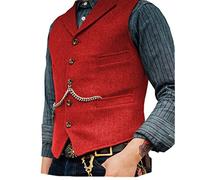 Ceehuteey Herren-Anzugweste, Tweed, Retro, V-Ausschnitt, Wolle, Fischgrätenmuster, für Abschlussball, Rot/Ausflug, einfarbig (Getaway Solids), XXX-Large