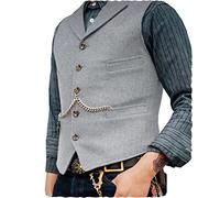 Ceehuteey Herren-Anzugweste, Tweed, Retro, V-Ausschnitt, Wolle, Fischgrätenmuster, für Abschlussball, silber, X-Large