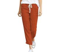 Cegerne Damen Leinenhose Lang Leicht Sommerhose Loose Fit Casual Stoffhose mit Taschen Strand, Orange-0, S