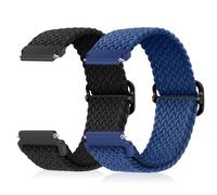 CeiBand 2 Stücke Geflochtenes Solo Loop Elastische Armband, 22mm 20mm 18mm Schnell Verstellbares Herren Damen Nylon Weiches Aatmungsaktive Sportbänder Uhrenarmbänder Ersatzarmband - Schwarz + Blau