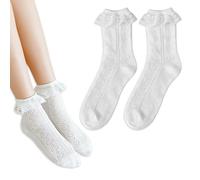 CEJAS 1 Paar Weiß Spitzen Knöchelsocken Rüschen Crew Söckchen Prinzessin Kleid Socken für Frauen Dirndl Damen Trachtensocken Damen(Herz Stil)