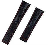 CEKGDB Echtes Lederarmband, Rindsleder, 20 mm, 22 m, für Tag-Armband für Heuer Carrera Monaco AQUARACER Uhrenarmband, Faltschnalle (Farbe: schwarz rot, Größe: 20 mm schwarze Schnalle)