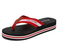 CELANDA Flip Flops Damen Flip-On Zehentrenner Frauen Leicht Badelatschen Bequeme Keilabsatz Strandschuhe Stoff Weich Yoga Matte Sandalen,Rot Gr.41 EU
