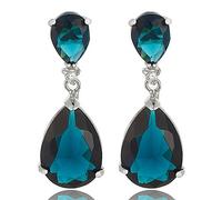 [CELEBOX] TRÄNE Gestochen Ohrhänger Ohrringe mit Tropfenschliff Edelstein Zirkonia CZ [Blau Saphir] in 18K Weißgold Vergoldet, Promi inspiriert von Angelina Jolie