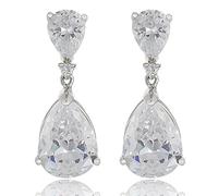 [CELEBOX] TRÄNE Gestochen Ohrhänger Ohrringe mit Tropfenschliff Edelstein Zirkonia CZ [Weiß Topas] in 18K Weißgold Vergoldet, Promi inspiriert von Angelina Jolie