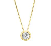 Kette mit Anhänger CELESTA "Silber 925 vergoldet 45+5cm lang mit weißem Zirkonia-Stein 8mm", weiß, Halsketten, Herren, 42+5cm, Silber 925 (Sterlingsilber), L: 47 B: 10,5mm, glänzend, Kette mit Anhänge