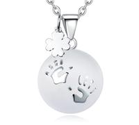 CELESTA Engelsrufer Kette mit Klangkugel Schwangerschaft Kette Versilbertes Kupfer Anhänger Handabdruck mit Kleeblatt Glücksbringer Frauen Werdende Mama Geschenk für Schwangere Freundin