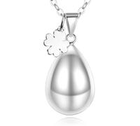 CELESTA Engelsrufer Kette mit Klangkugel Schwangerschaft Kette Versilbertes Kupfer Anhänger Wassertropfen mit Kleeblatt Glücksbringer Frauen Werdende Mama Geschenk für Schwangere Freundin