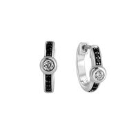 Paar Creolen CELESTA "925 Silber mit Zirkoniasteinen schwarz und weiß", silber (silbergrau, schwarz), Ohrringe, Damen, one-size, Silber 925 (Sterlingsilber), Paar Creolen (93183222-0)