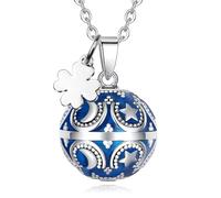 CELESTIA CELESTA Klangkugel Kette Schwangerschaft Versilbertes Kupfer Anhänger Mond und Stern mit Glücksbringer Kleeblatt Werdende Mama Geschenk Geschenke für Schwangere