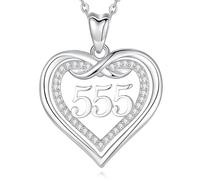 CELESTIA Damen Engelsgleich Kette mit Herz Anhänger und Drei Zahlen Numerisch Silber 925 Schmuck Spirituelle Geschenke für Frauen Mama Tochter Schwiegertochter