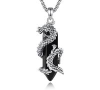 CELESTIA Drachen Kette für Damen und Herren, Halskette mit Schwarzer Obsidian Anhänger, Gothic Wikinger Schmuck, Y2k Accessoires, Coole Sachen, Glückssteine Kette, Mittelalter Geschenke