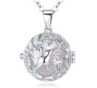 CELESTIA Halskette Bola Schwangerschaft Medaillon Kolibri aus versilbertem Kupfer, blasser Lavendel, 18 mm, beruhigend, Ketten 76 cm Metall + schwarzes Wachsband, 114 cm, für schwangere Frauen