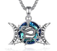 CELESTIA Halskette Damen Silber 925 Dreifachmond Hekate Schlangen Lilith Anhänger mit Austria-Kristall Hexen Schmuck Spirituelle Geschenke zum Geburtstag Valentinstag Muttertag