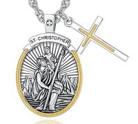 CELESTIA Heiliger Christophorus Anhänger mit Kreuz Silber 925 Glücksbringer Männer Herren Christlicher Schmuck Schutzengel Reise Geschenke für Reisende Weltenbummler Weltreise