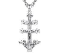CELESTIA Jesus Kreuz Kette Damen Kruzifix Halskette Kreuzkette Caravaca Kreuz Anhänger Silber 925 mit St. Benedikt und Engels 60cm Edelstahlkette Spirituelle Geschenke Frauen