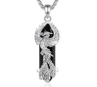 CELESTIA Phönix Kette Damen Anhänger Phoenix Versilbert Vogel Halskette mit Schwarzer Obsidian Kristalle Schmuck Ausgefallene Geschenke für Frauen Partner Geschenke