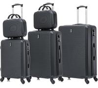 CELIMS - Hartschalen-Kofferset 5-teilig | Handgepäck + Mittlerer + Großer + 2X Kosmetiktasche | 55x40x20 + 65 cm + 75 cm | Set aus 3 Koffern + 2 Kosmetiktaschen | Schwarz